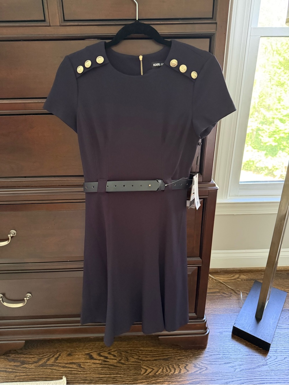 Karl Lagerfeld navy Short-Sleeve A-Line Dress with Button Detail
